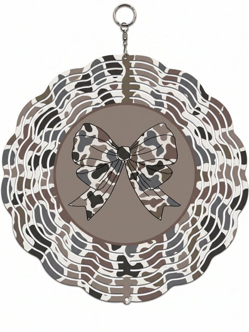 10" Camo Bow Ribbon Kinetic Wind Spinner - Metal Hanging Garden Yard Decor